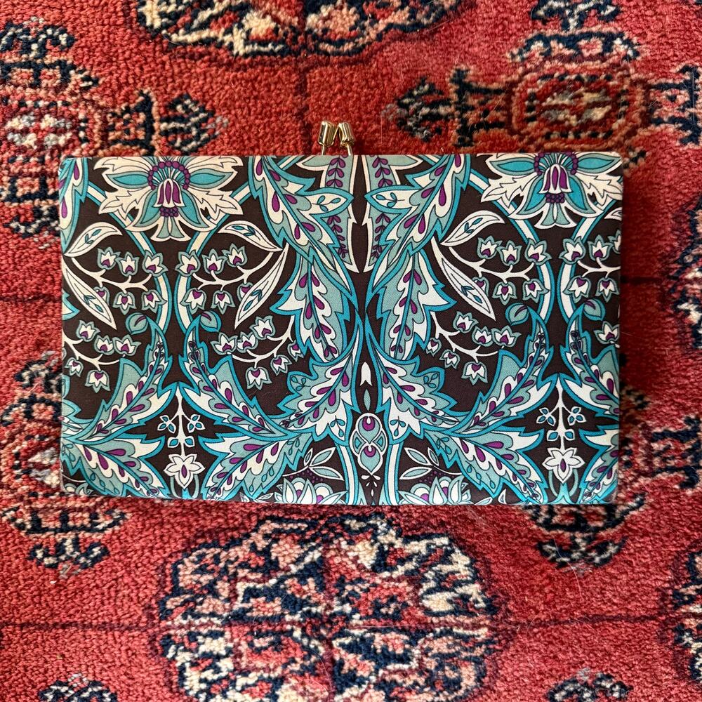 Banana Republic 100% Silk Peacock Blue Floral Slim Clutch‎ SUPER CLEAN